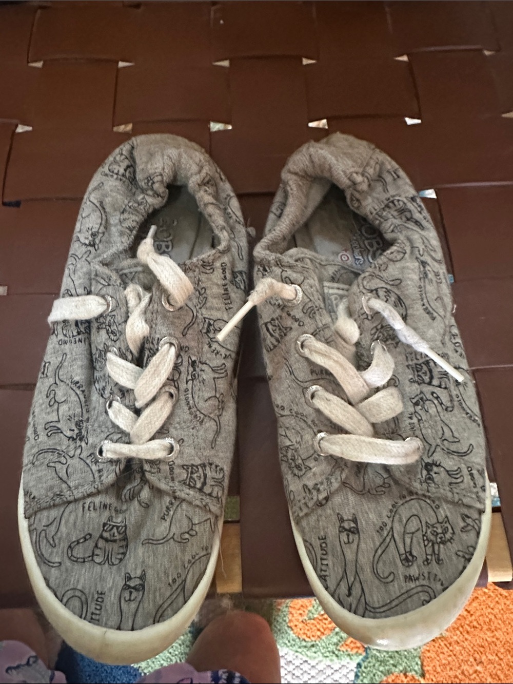 Kids Gray Cat Print Canvas Sneakers